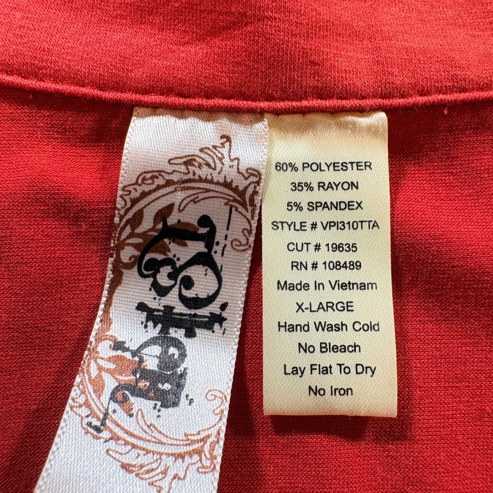 L8tr Bubble Hem Top Womens XL Red Split Neck Crest Button Short Sleeve Knit - Picture 3 of 8